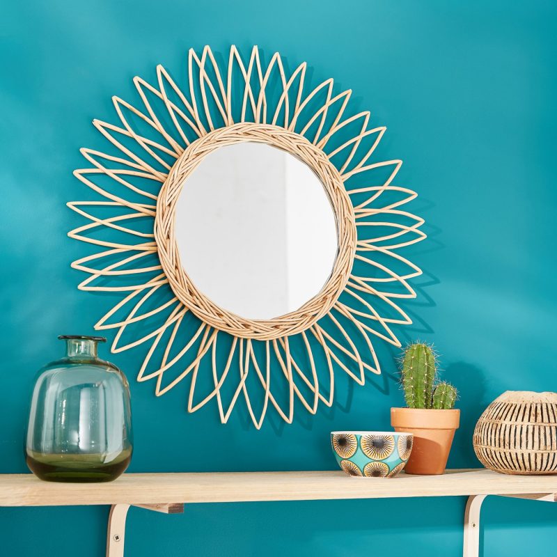 miroir rond en osier